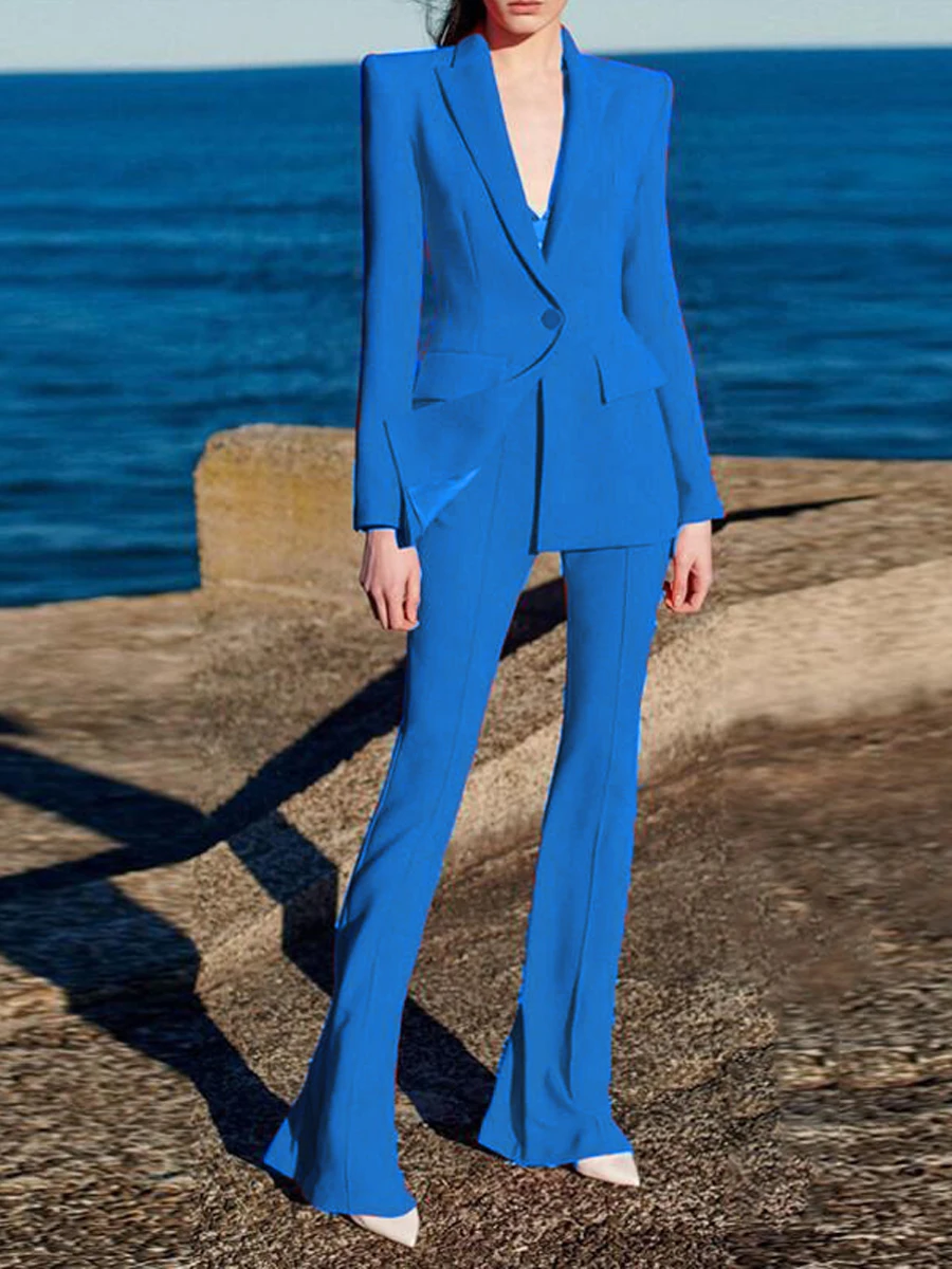 

Slim Fit One Button Suit Jaet And Pants Set for Women Broaast Host Ele Commute Sle Long Sve Polyester