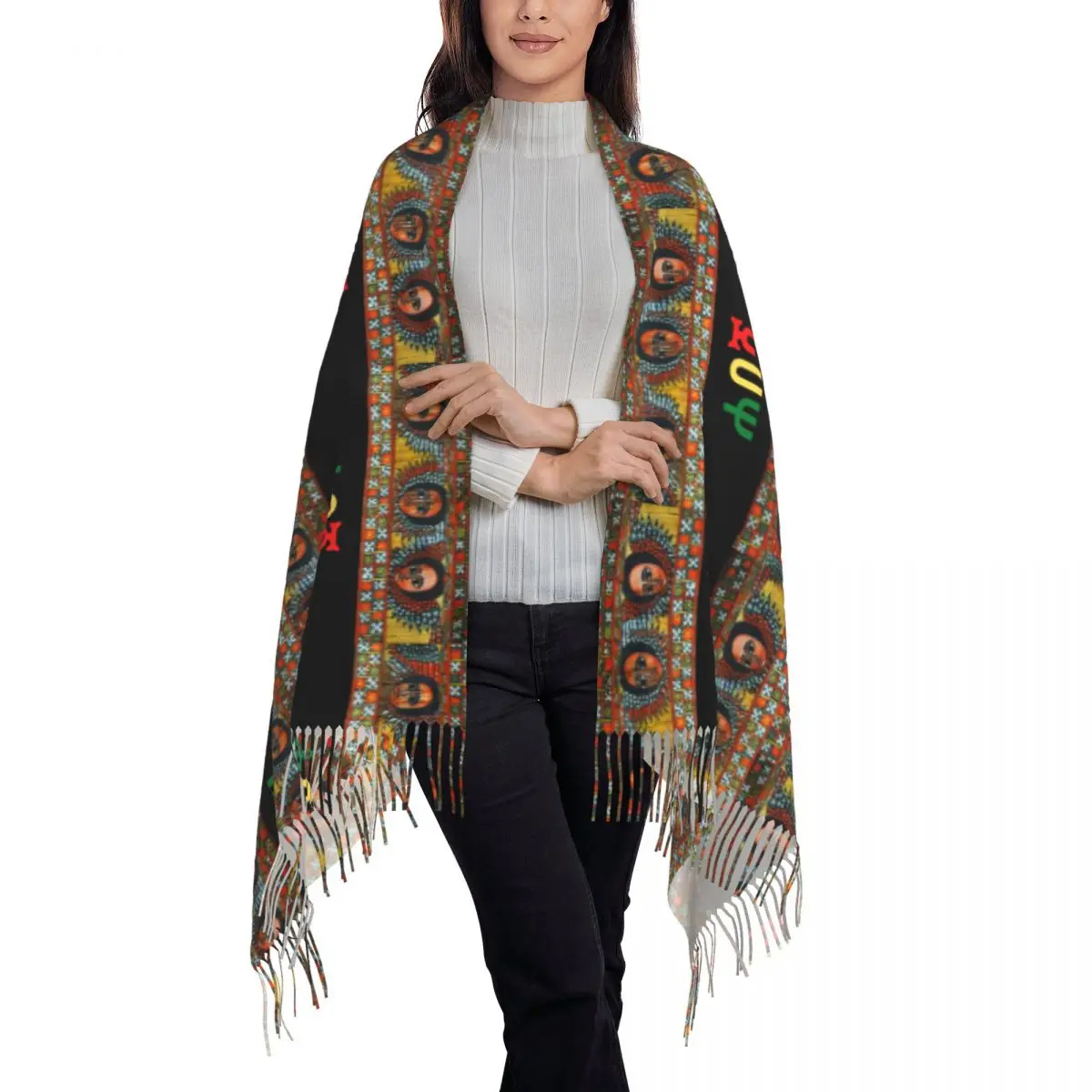 Custom Printed Ethiopian Habesha Art Scarf Women Men Winter Warm Scarves Shawl Wrap