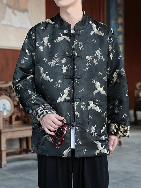 

Новая мужская куртка-танкун 2025 года, большие размеры, винтажный китайский стиль, осенняя одежда, свободный крой, длинный рукав, воротник-стойка, на пуговицах