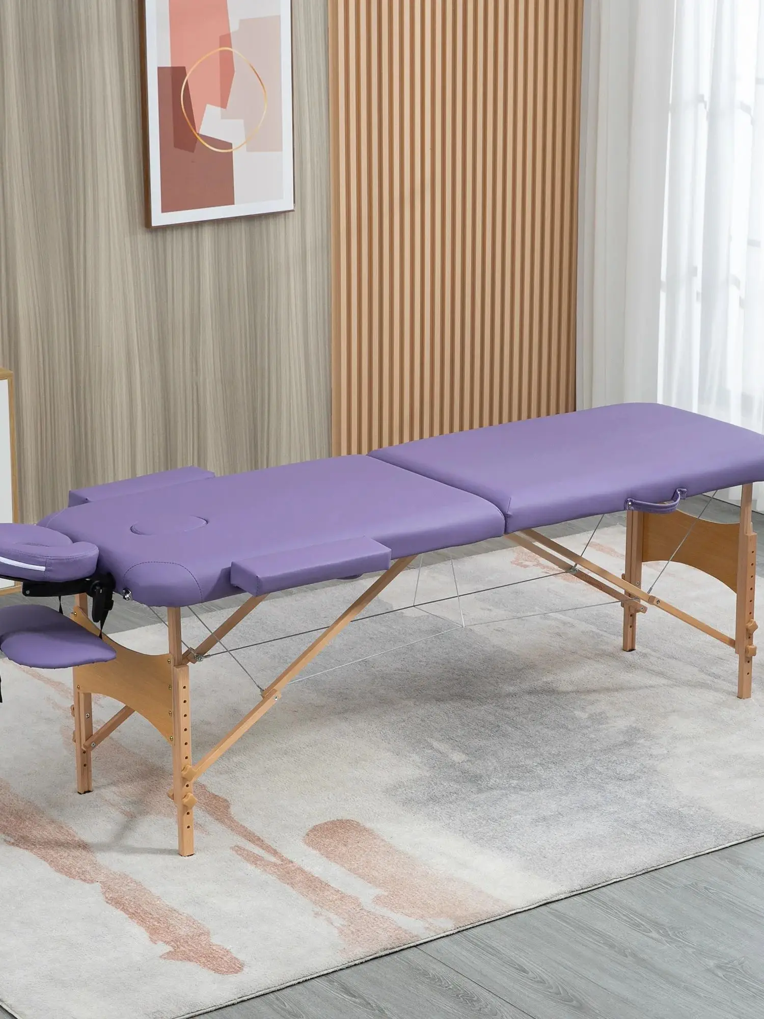 Homcom Opvouwbare brancard met verstelbare hoogte 67-92cm voor professioneel gebruik in schoonheids-, acupunctuur- en fysiotherapie 210X81Cm Paars - afbeelding 2