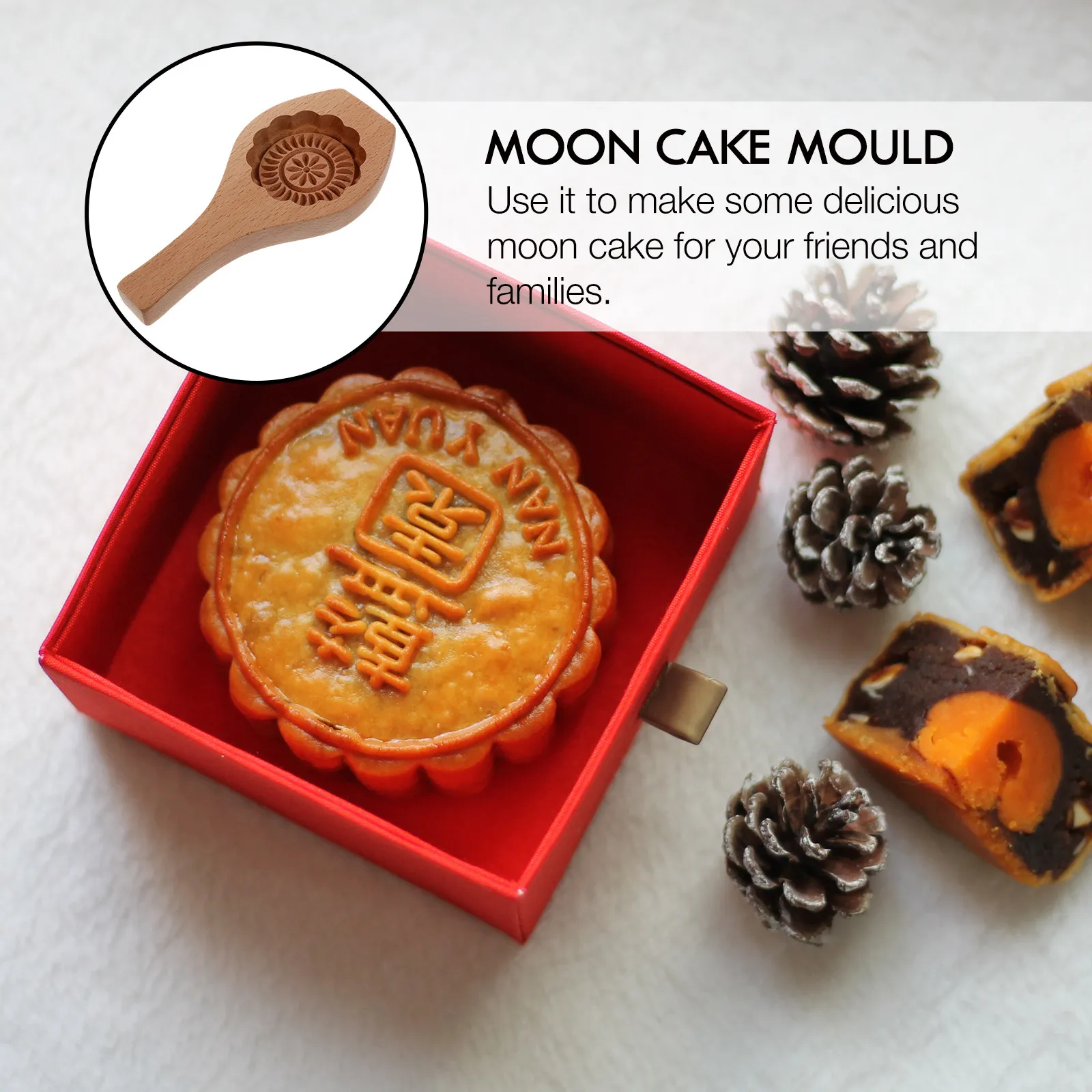 1Pcs Wooden Moon Cake Mould Compact Lightweight DIY Baking Mould for Homemade Mooncakes Cake Decorating Fondant Shaping Kitchen