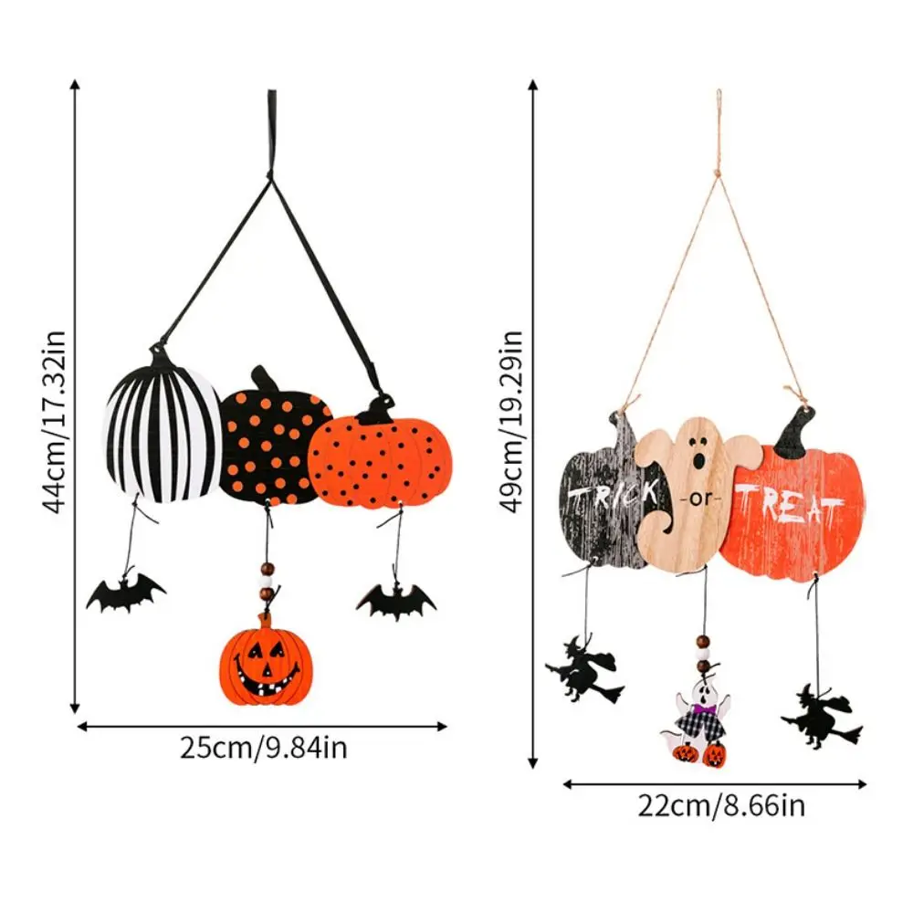 2pcs/set Decorative Halloween Wooden Pendants Witch Colorful Pumpkin Hanging Pendant Ghost Bat Party Ornament