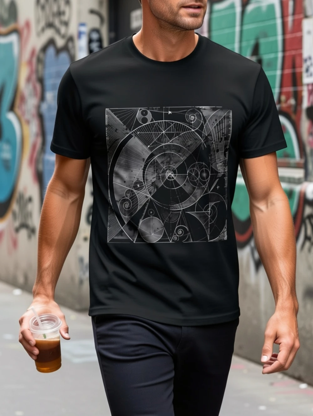 Herren Fibonacci-Mathe-T-Shirt 100% Distressed Golden Spiral und Fibonacci-Sequenz Casual Fit Rundhals-T-Shirt für Fitness und Outdoor – Detail 6