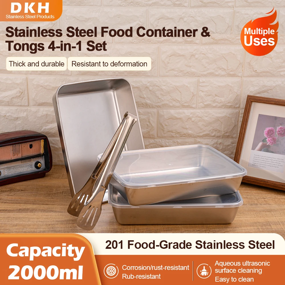 

Набор из 3 контейнеров для еды из нержавеющей стали MTM с щипцами, прочные контейнеры для хранения продуктов, подходят для путешествий, хранения солений и использования в холодильнике.