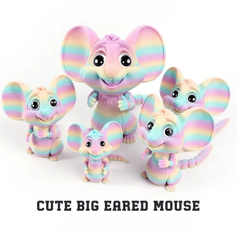 

3D Printing Big-eared Mouse Adorable Pet Ornament Toy Cute Joint Movable Creativite Miniatures Home Desktop Decoration Figurines