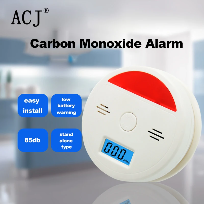 ACJ High Sensitive CO Sensor LCD Digital Screen Carbon Monoxide Alarm Independent Work Wireless Sound Warning Smoke Detector