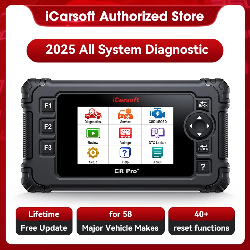 

iCarsoft CR Pro+ 2025 Инструмент для диагностики всех систем, двунаправленный сканирующий инструмент для всех автомобилей бренда, кодирование ЭБУ + 49 сбросов + 46 дополнительных услуг