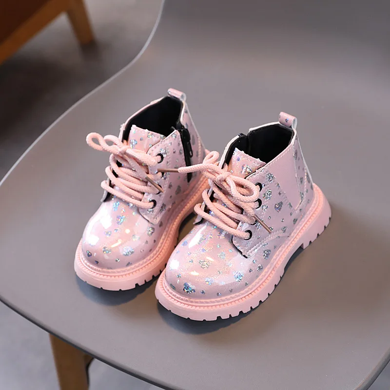Children Autumn Boots Heart Shining Chunky Zipper Kids Short Boot Leisure Fashion Unisex Toddler Leisure Boys Girls Shoes 21-30