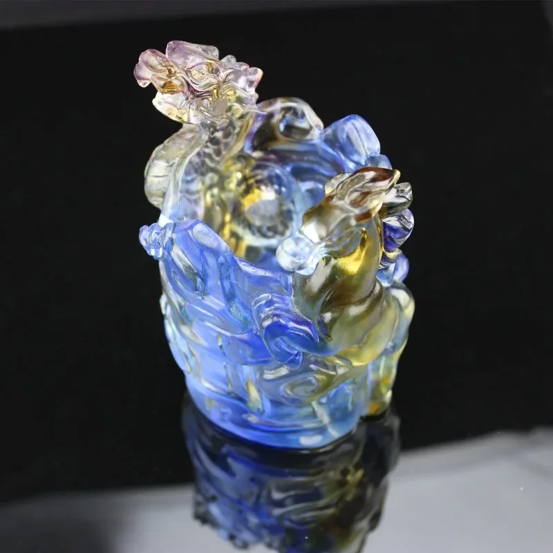 Ancient glass pen holder, zodiac horse ornament, business meeting commemorative gift, desk storage, high-end pen holder