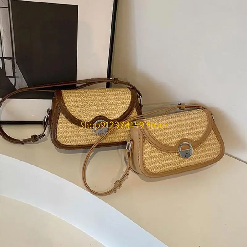 

G5AE Retro Shoulder Bag for Women Straw Beach Bag Woven Bag Crossbody Bag