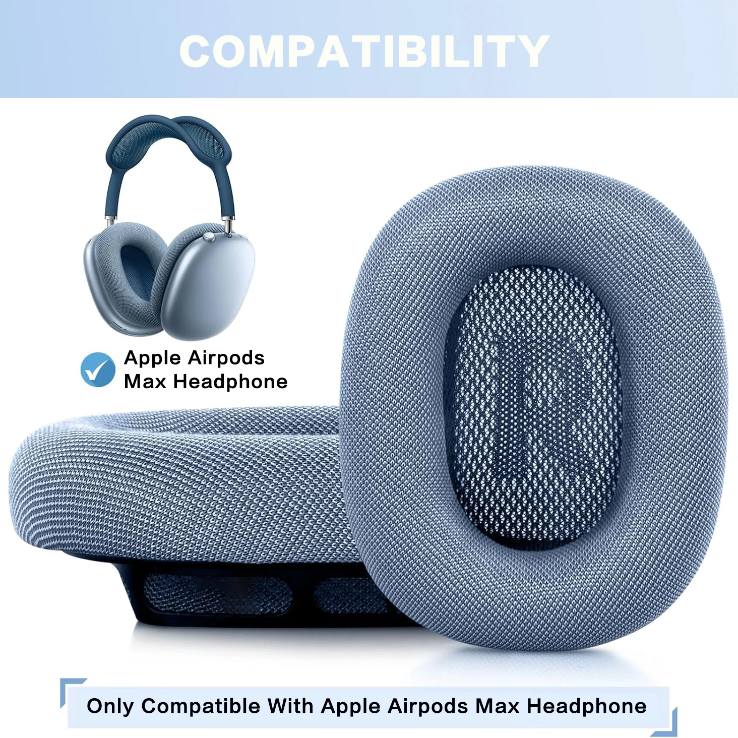 Compatible for AirPods Max Upgraded Ear Pads, Replacement Earpads ,Mesh Fabric Ear Pads Cover with Memory Foam and Magnet
