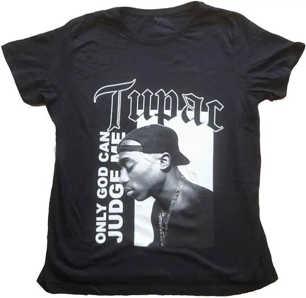 

TUPAC SHAKUR T Shirt 2Pac Only God Can Judge Me Logo Official Womens Junior Fit Black Size L 100% Cotton Streetwear High Quality