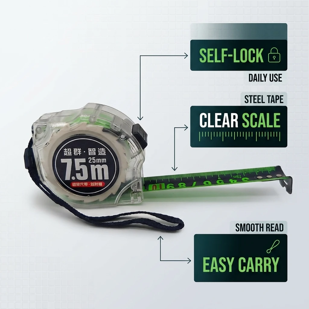 Premium Steel Tape Measure 7.5m 10m Self Locking Anti Drop Durable Laser Ruler for Construction Home Renovation DIY Crafts