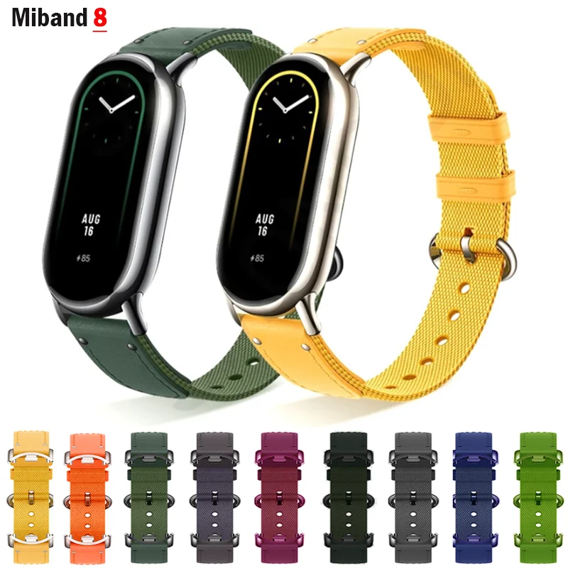 Original 1:1 Strap for Xiaomi Mi Band 8 -8 NFC wrist Bracelet Nylon+Leather Replacement Miband8 Correa smart Band 8 Accessories