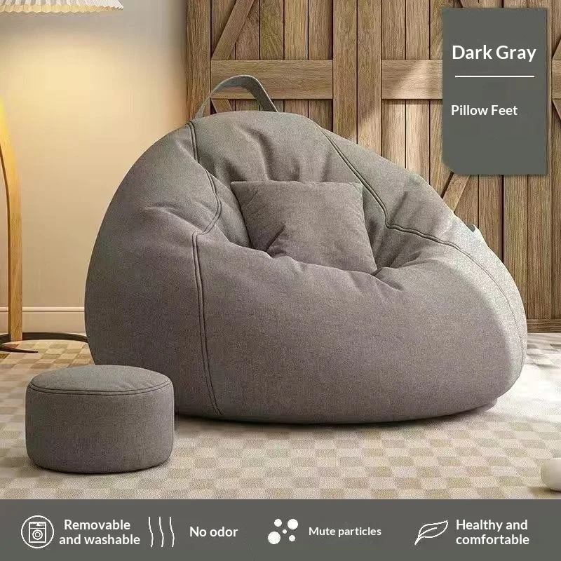 Lazy Sofas Chairs with Pedal Pillow Floor Linen Cloth Lounger Seat Bean Bag Pouf Puff Couch Leisure Tatami Living Room Household