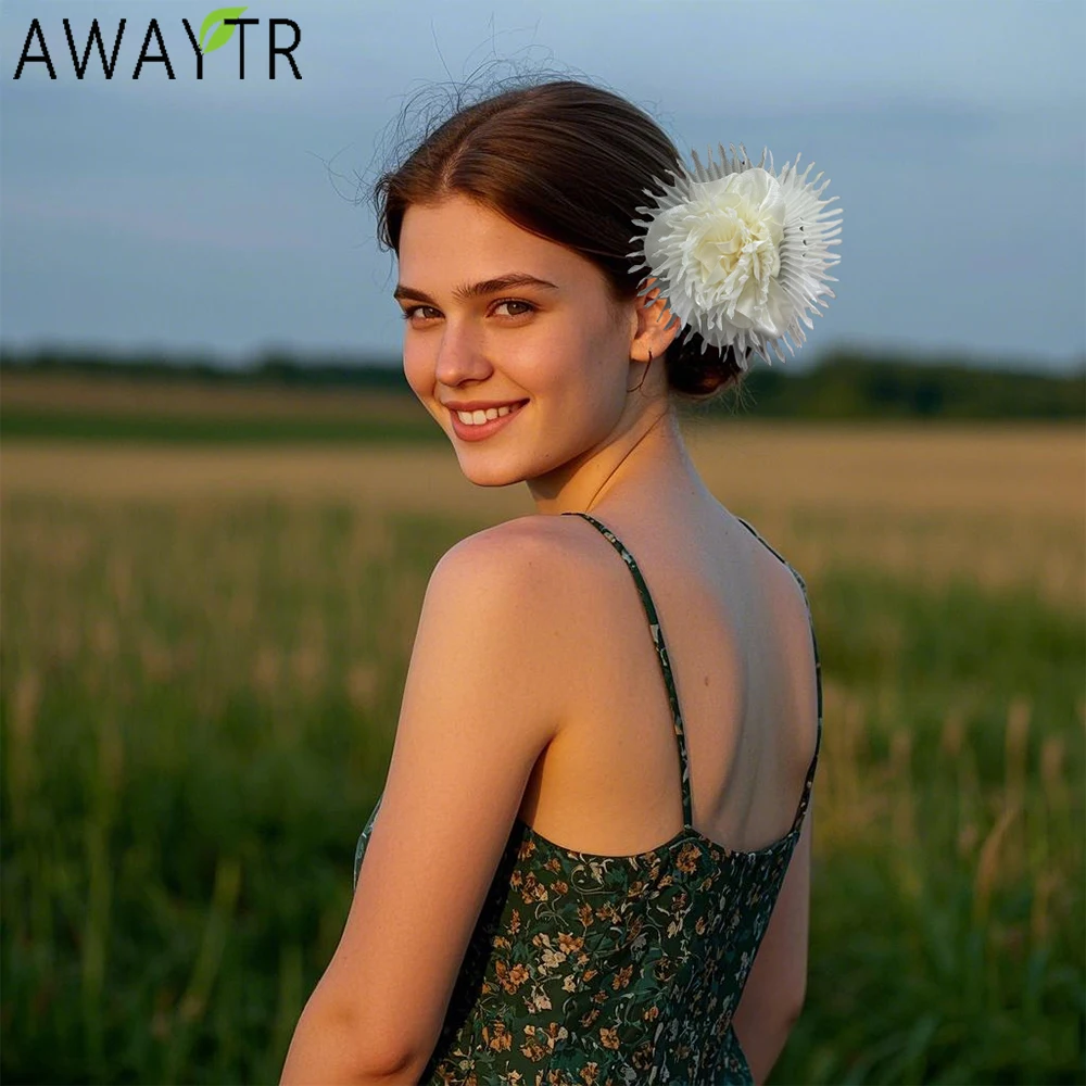 

AWAYTR Artificial Carnation Flower Hair Claws Floral Hair Clips Crab For Women Girl Gift Hair Accessories Valentine Headwear