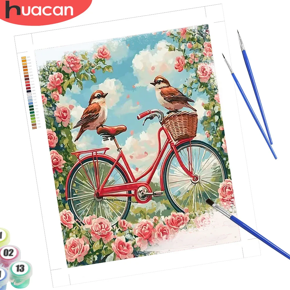 HUACAN Diy Painting By Number Bicycle Landscape Oil Painting On Canvas Bird Animal Rose Flower Handmade New Year Gifts Wall Art