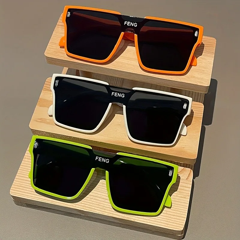 

3-piece set of men's and women's fashionable square glasses with anti reflective PC lenses