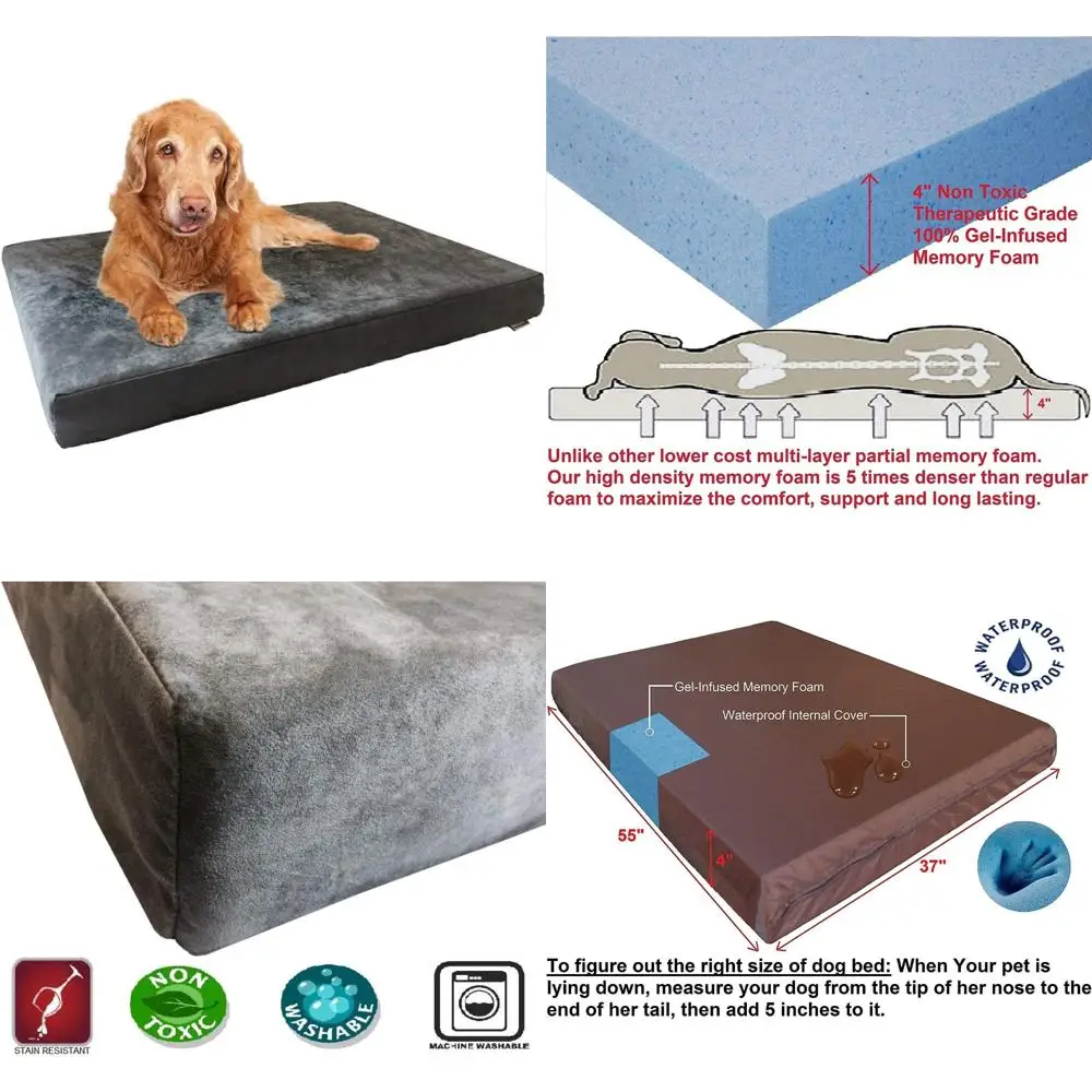 سرير Dogbed4less من إسفنج الذاكرة لتقويم العظام، وبطانة مقاومة للماء مع غطاء من جلد الغزال الدقيق الخارجي وغطاء مضاد للانزلاق (mi)