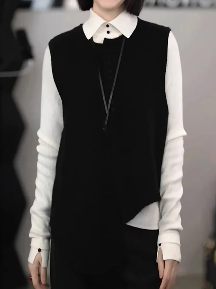 

Casual Knitted Pure Color Vest Asymmetrical Design Svel Open Cardigan Faionable Loose Fit High-End Feeling Lazy Sle