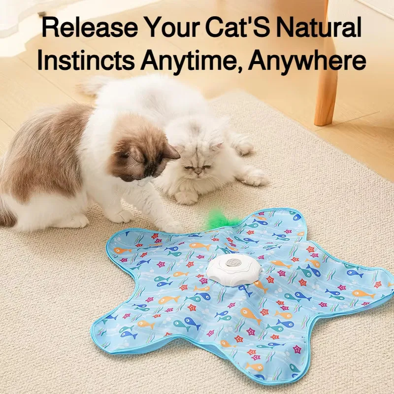 

New Cat Toys Interactive Hide and Seek Cat Toy with Mouse Squeaky Motion Activated Moving Concealed Feathers Kitten Teaser Toy