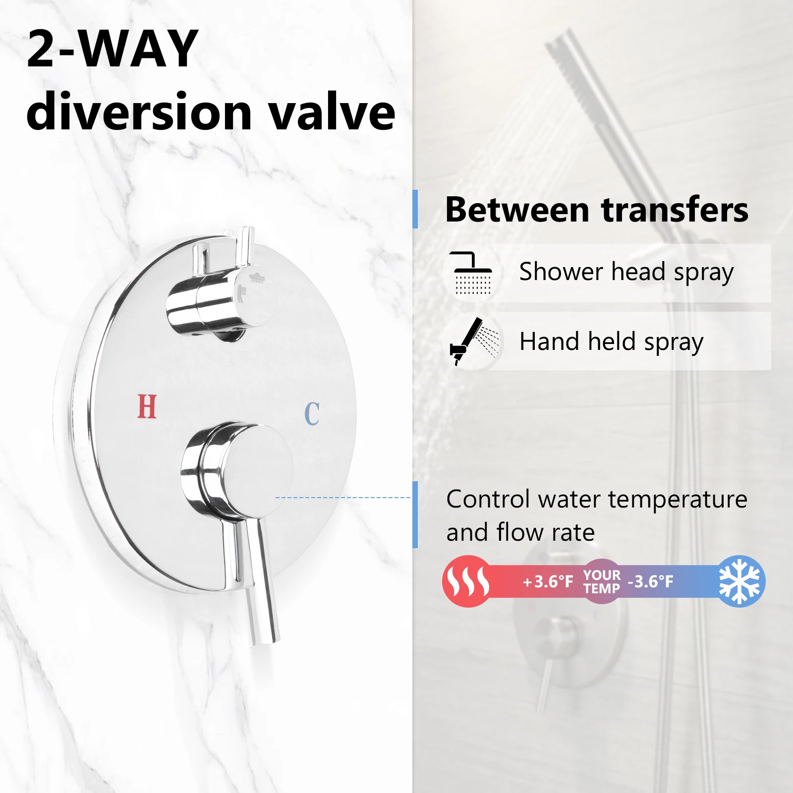 

2-Setting Round Rain Shower System with 10 Inch Showerhead Rain Shower Head and Handle Set with Rough-in Valve for Hard Water