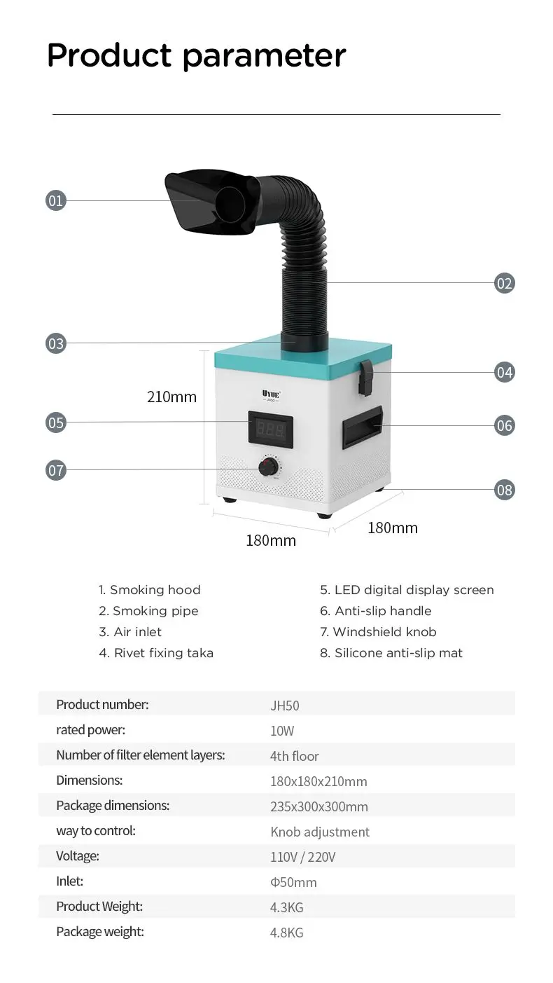 UYUE 2in1 Soldering Smoke Absorber Cleaner Dust Purifier Smoking Purification Fume Extractor Air Cleaner Filter Dust Clean Room