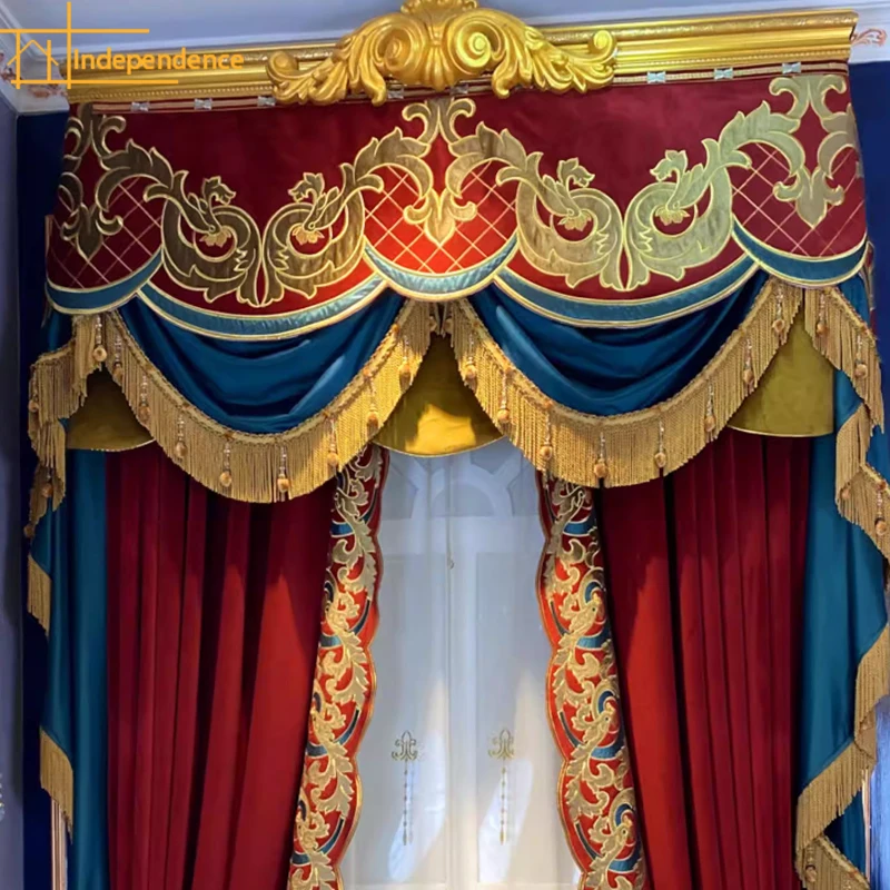 

Высококачественные винно-красные бархатные шторы с вышивкой для гостиной, спальни, товары, вилла, французское окно по индивидуальному заказу