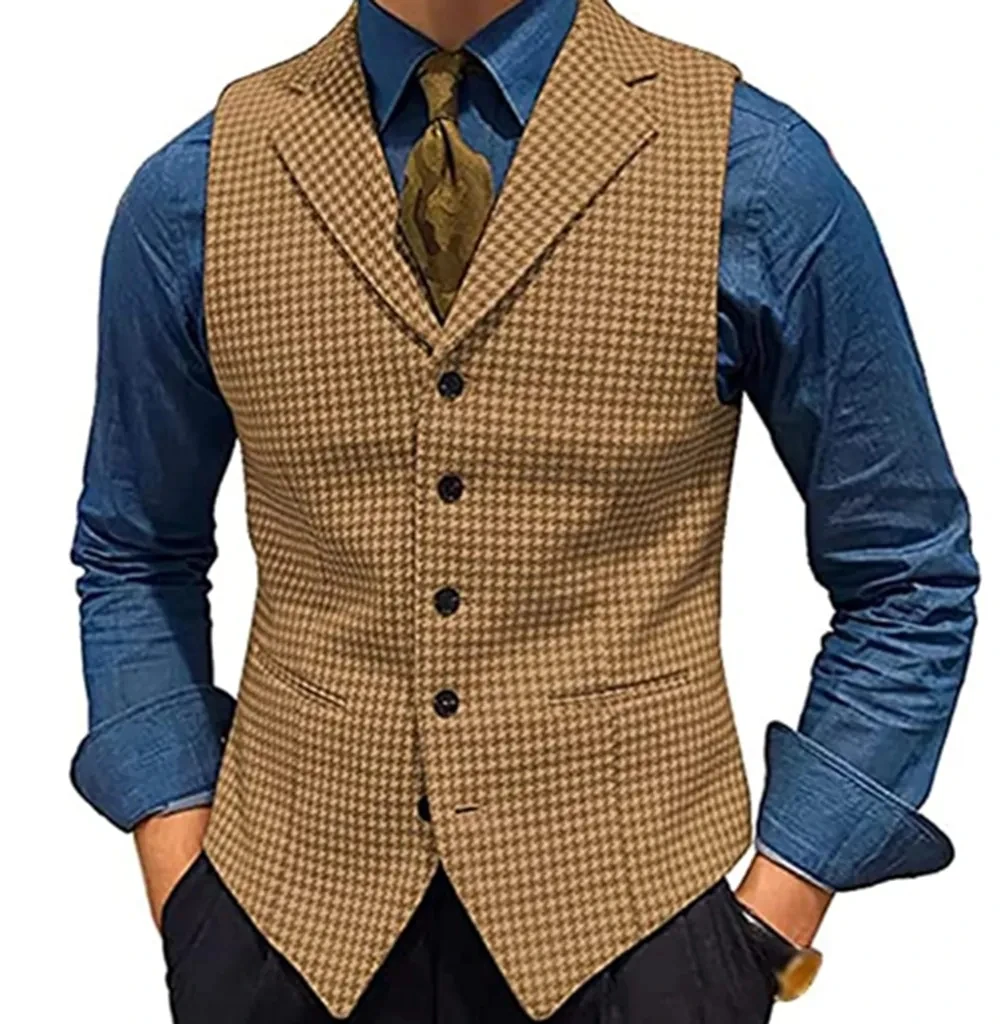 

Men Business Vest Casual Houndstooth Slim Fit Lapel Suit Waistcoat For Wedding Party Prom,Male Clothing Dress Tailor Made