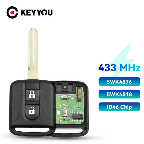 KEYYOU 5WK4 876/818 433 МГц ID46 чип-ключ для Nissan Elgrand X-TRAIL Qashqai Navara Micra Note NV200 2-кнопочный дистанционный ключ