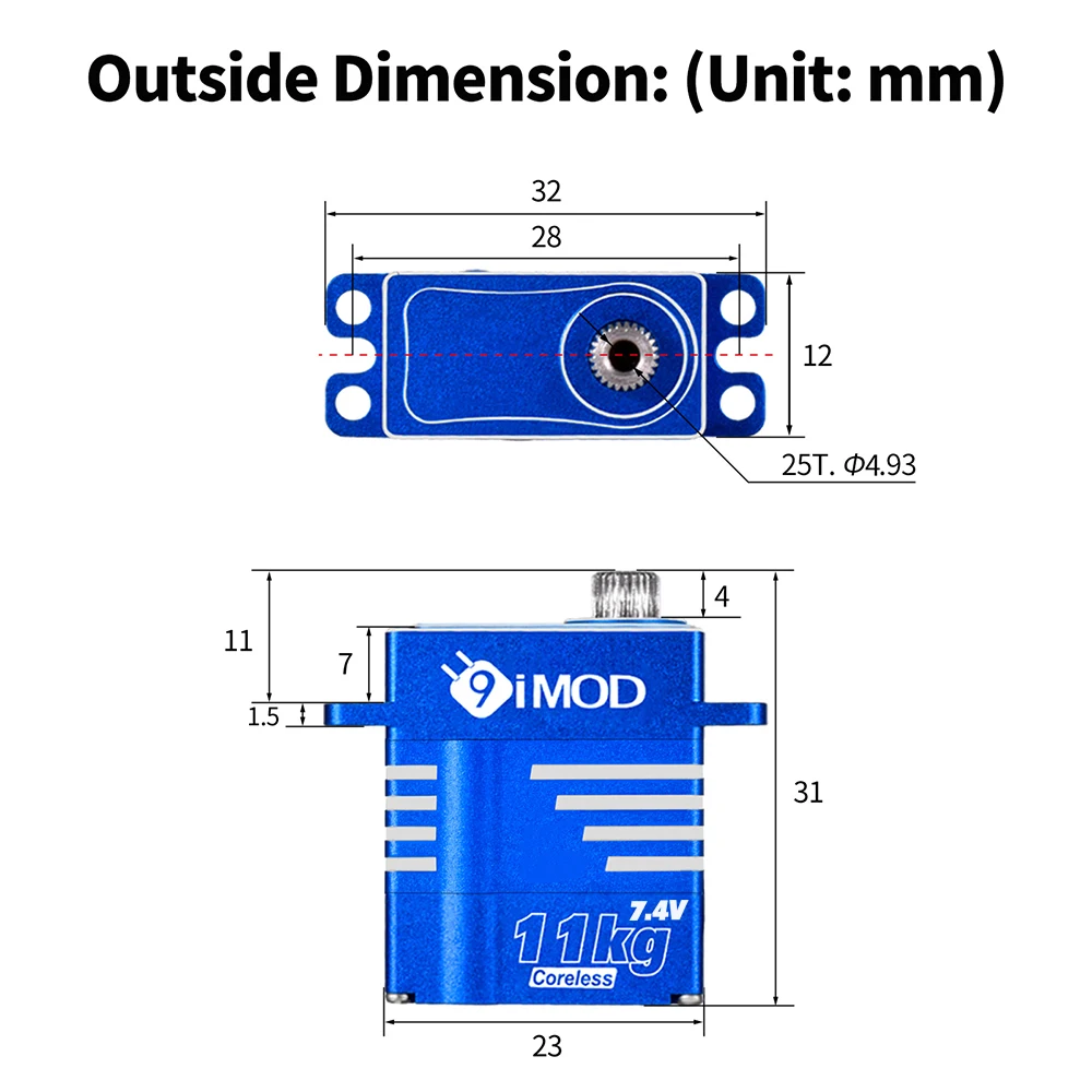 9IMOD RC Cyfrowe Serwo 11KG Bezrdzeniowe Serwo z Metalowymi Przekładniami 4.8-8.4V do Samochodów RC Helikopterów RC Akcesoria DIY