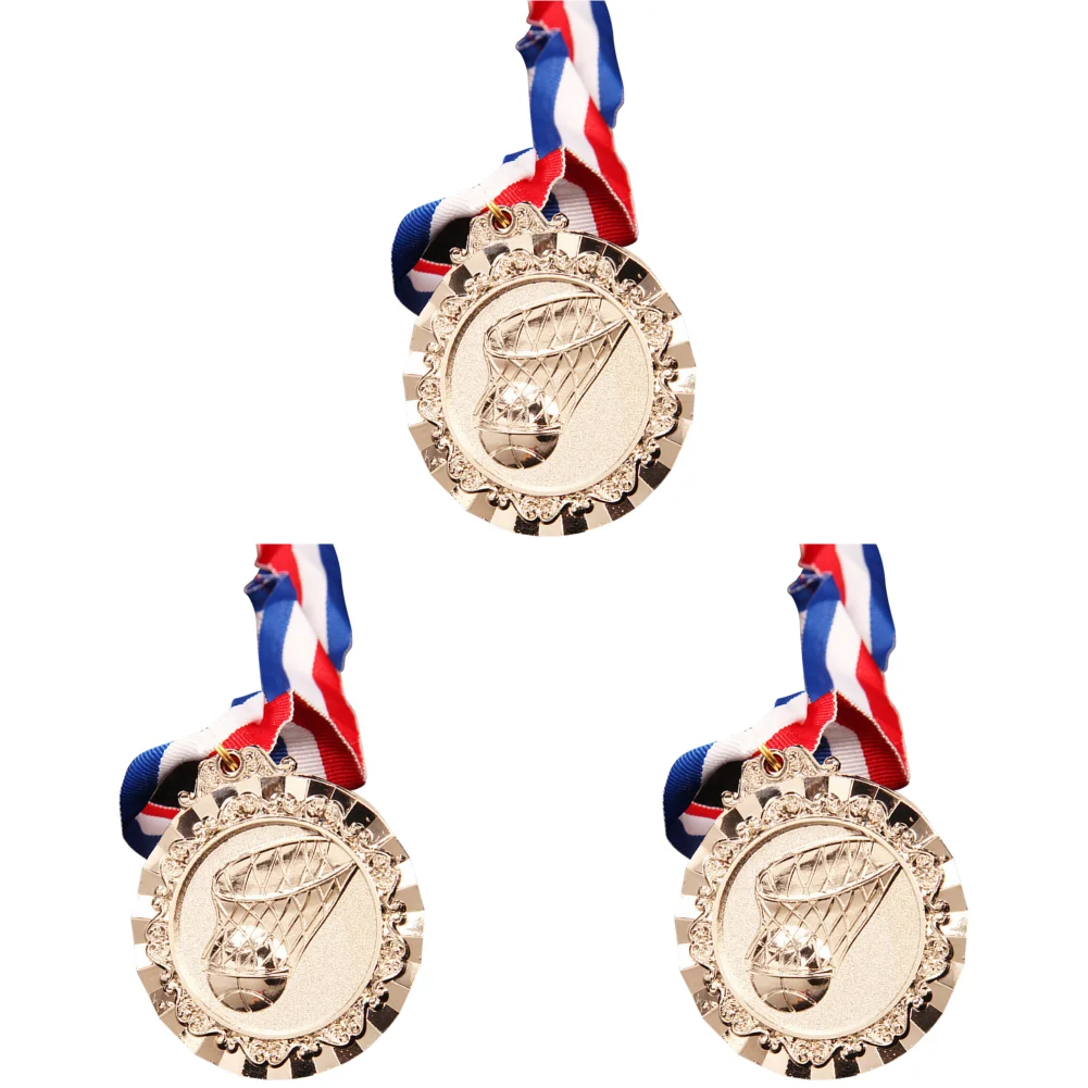 

6.5cm Basketball Medals Sports Medal with Neck Ribbon for Winners (Silver)