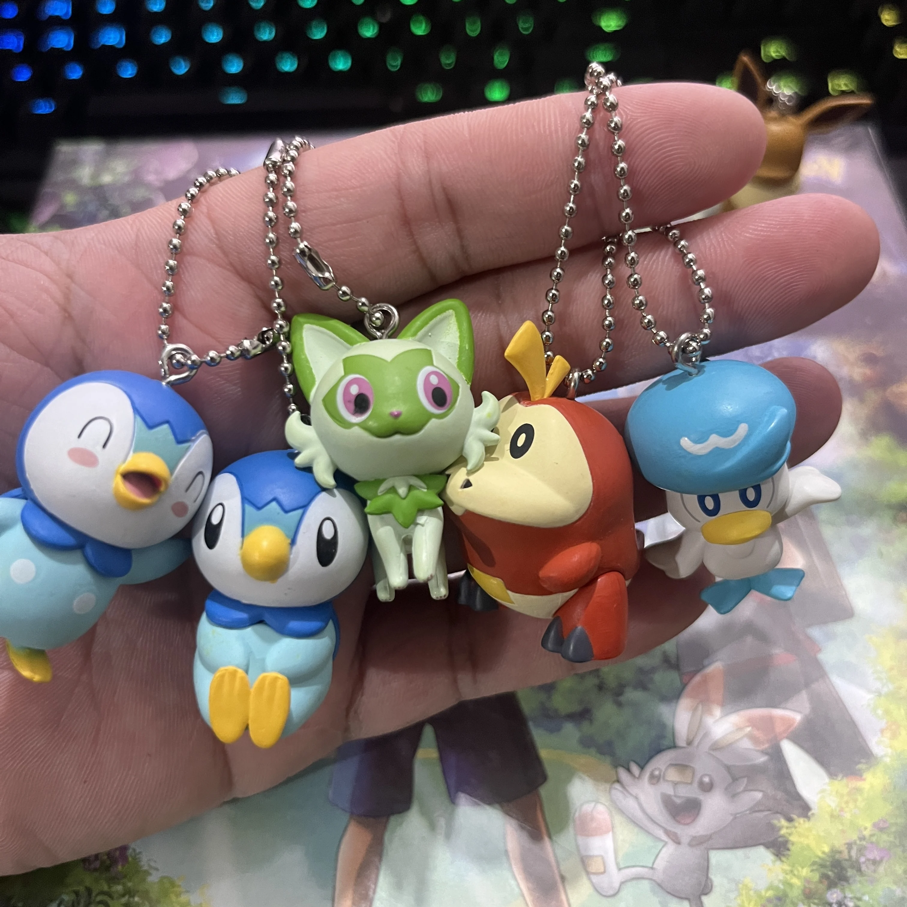 9 Styles Pokemon Figures Keychain Super Cute Kawaii Piplup Sprigatito Quaxly Mew Fuecoco Eevee Drednaw Models Anime Gift Toys