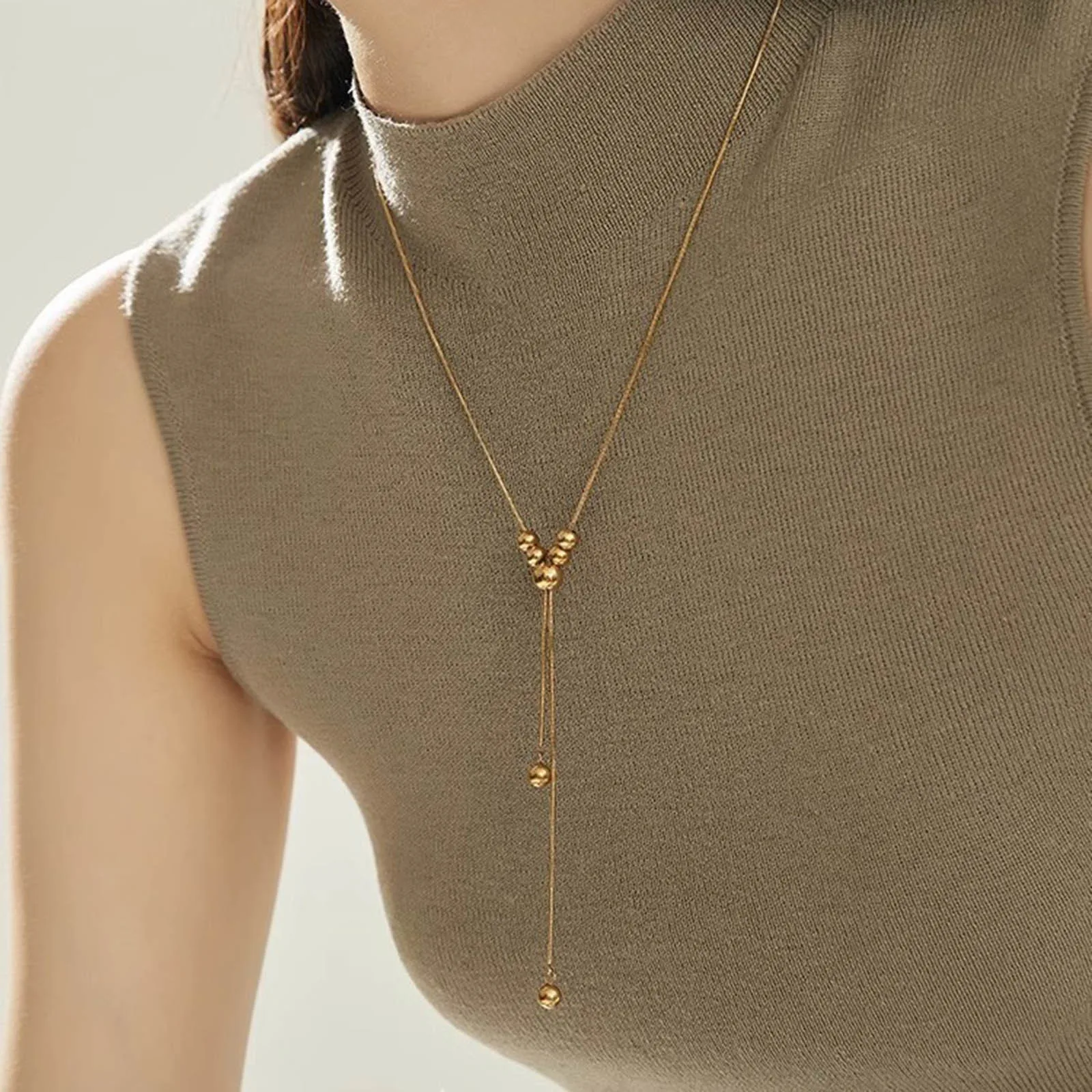 

Dainty Y Choker Necklaces for Women, Gold Plated Long Sweater Chain Pendant Necklaces Beads Snake Collar