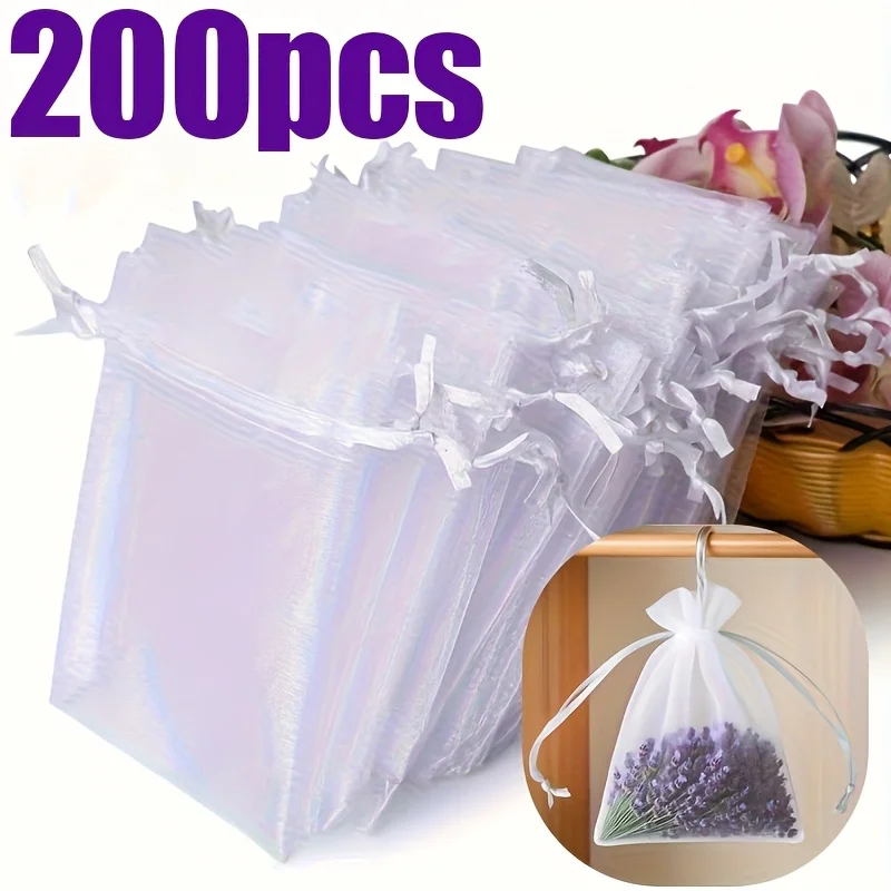 

200pcs White Organza Gift Bags with Drawstring Closure - Elegant Nylon Mesh Bags for Jewelry, Candy, reusable, suitable for birt