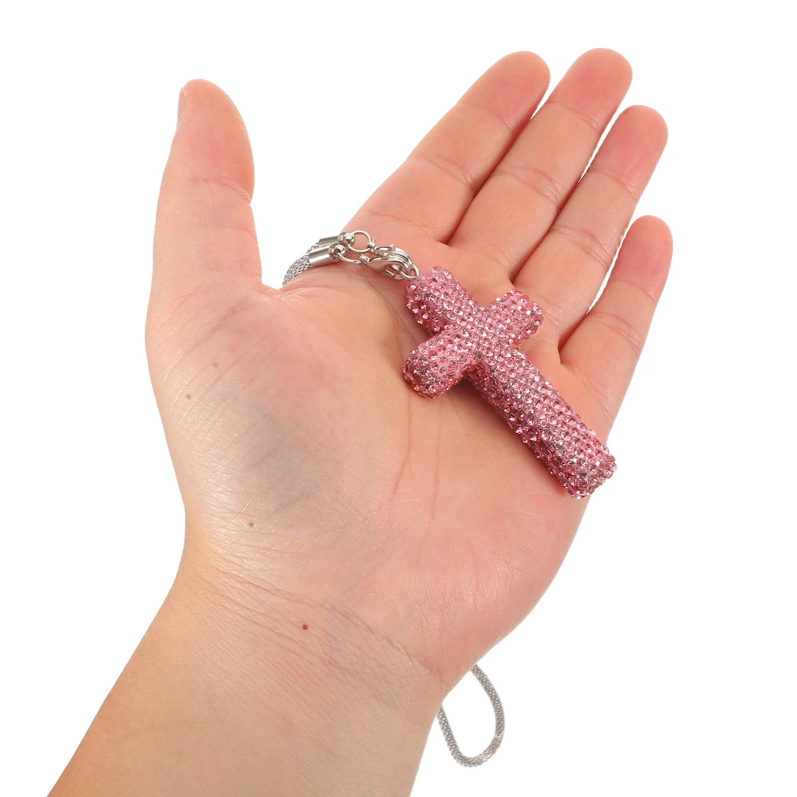 

2Pcs Crystal Cross Pendant for Car Interior - Premium Stainless Steel Rearview Mirror Hanging Ornament with Luxurious Sparkle