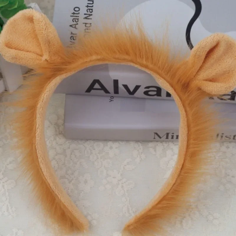 10pcs Children Adult Plush Animal Hairband Lion Ears Headband Tail Costume Halloween Cosplay Birthday Washing Face Makeup Party