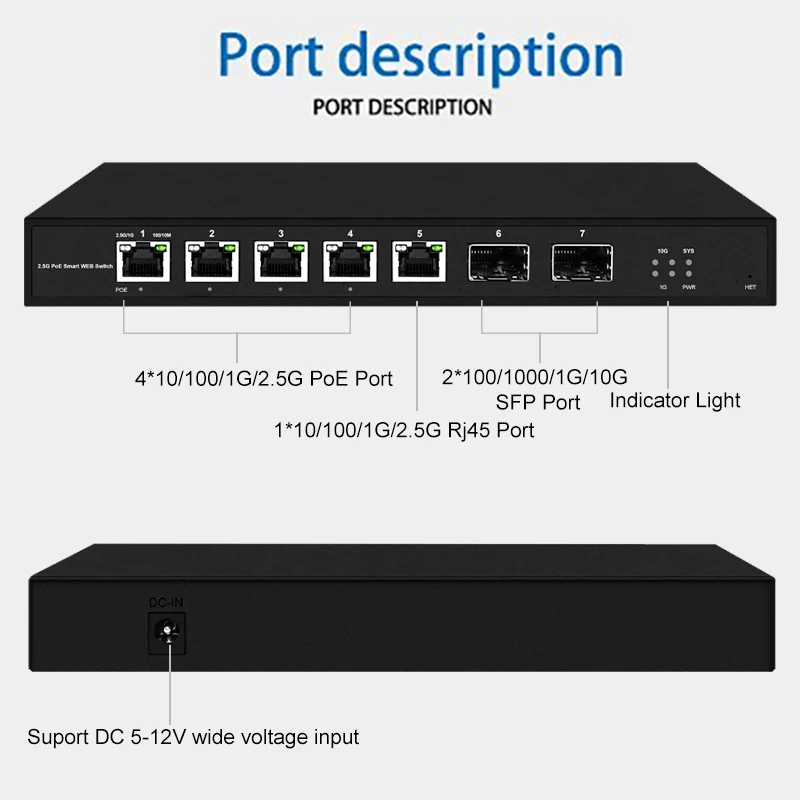 ONTi-5 포트 2.5G 웹 관리 PoE 스위치, 2x10G SFP + L2-업 링크 스위치