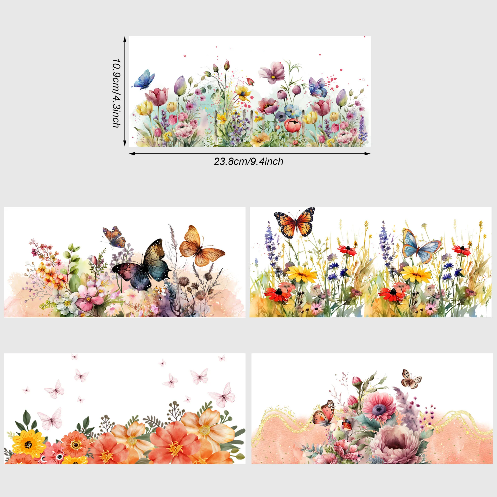 5 sheets flowers UV DTF Cup sticker, glass DTF transfer decal, beautiful butterfly waterproof wipe transfer paper