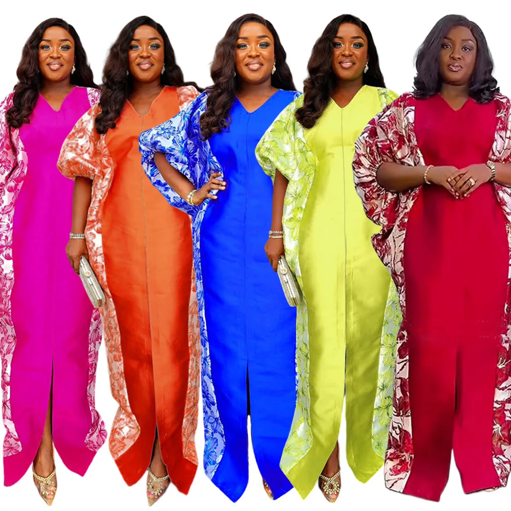 

Large size women's clothing Middle Eastern ethnic style robe African contrasting color print dress