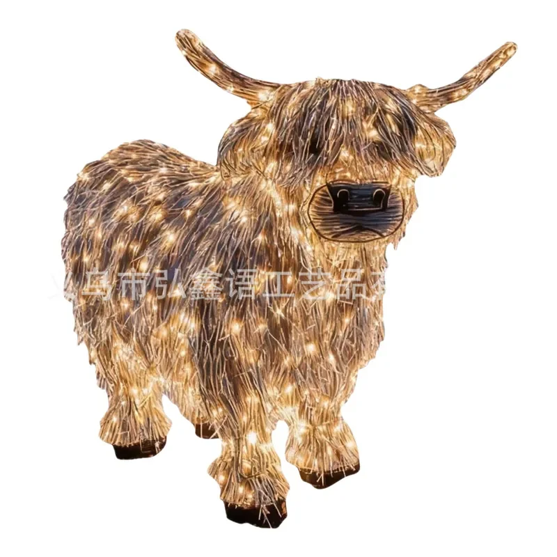 Glowing Resin Cow Figurine Creative Desktop Garden Ornament Festive Home Decor Imitation Straw Cattle Statue Night Light