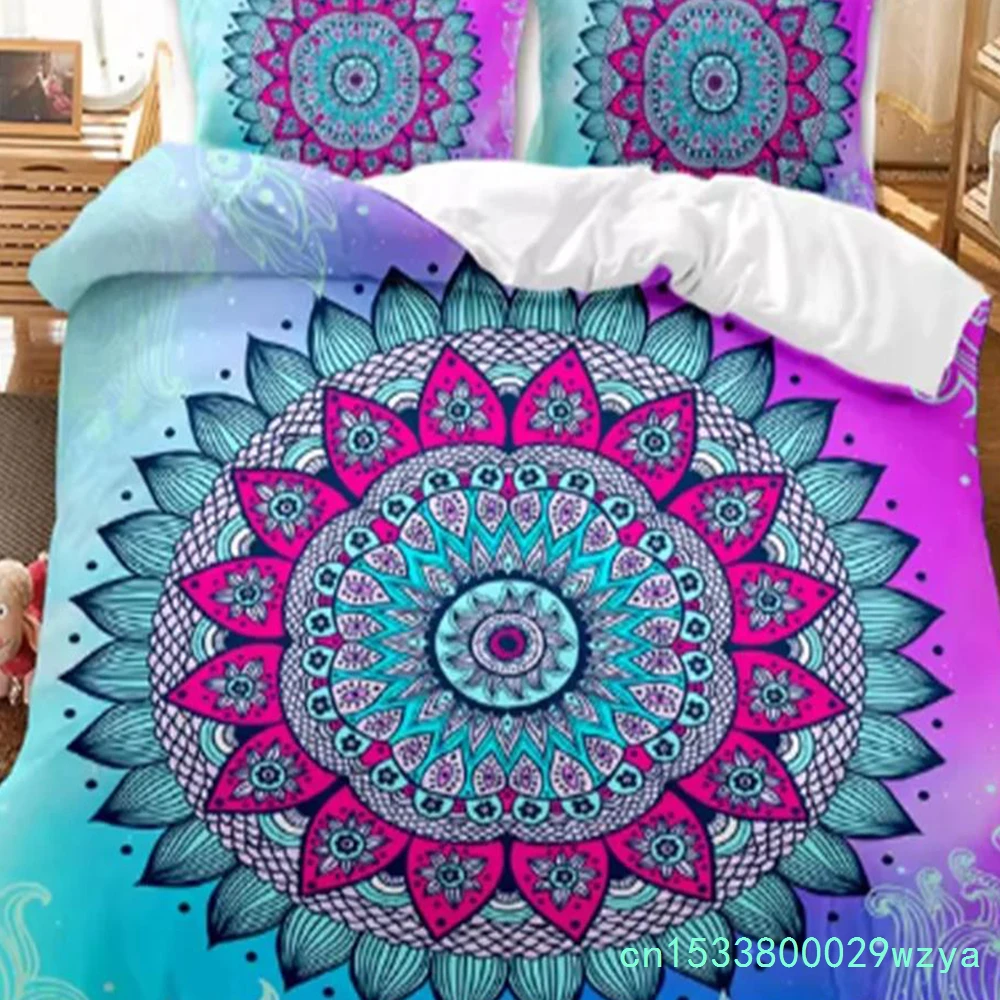 Bohemian Mandala Duvet Cover Set Twin Queen King Full Size,Blue Boho Chic Microfiber Bedding Set For Boys, Girls, Kids And Teens