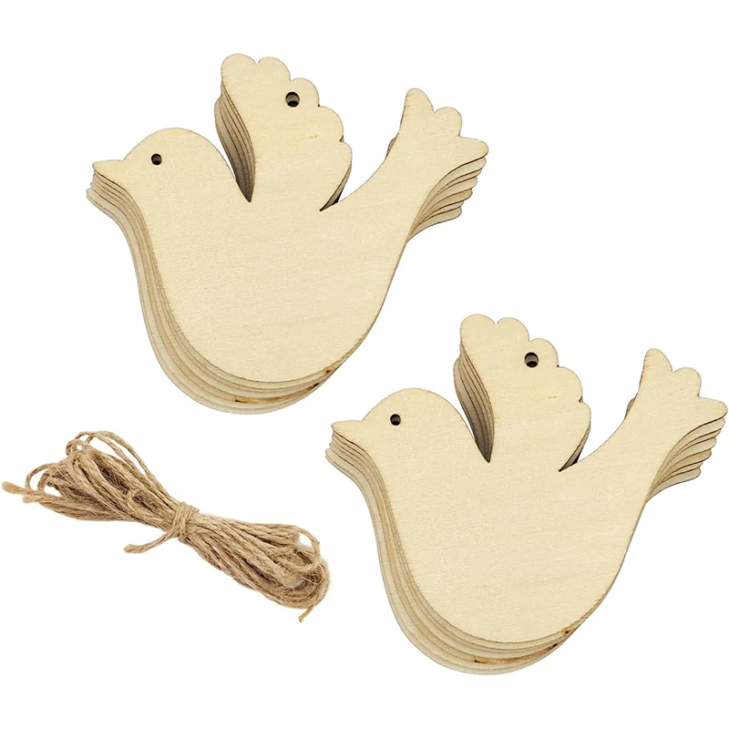 20 Pack Unfinished Wooden Peace Dove Bird Cutouts Hanging Ornaments DIY Craft Gift Tags for Drawing Home Party Decoration Craft