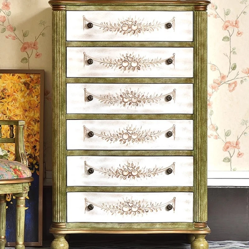 

American country six-chest cabinet solid wood painted bedroom storage bedside cabinet storage wall drawer living room