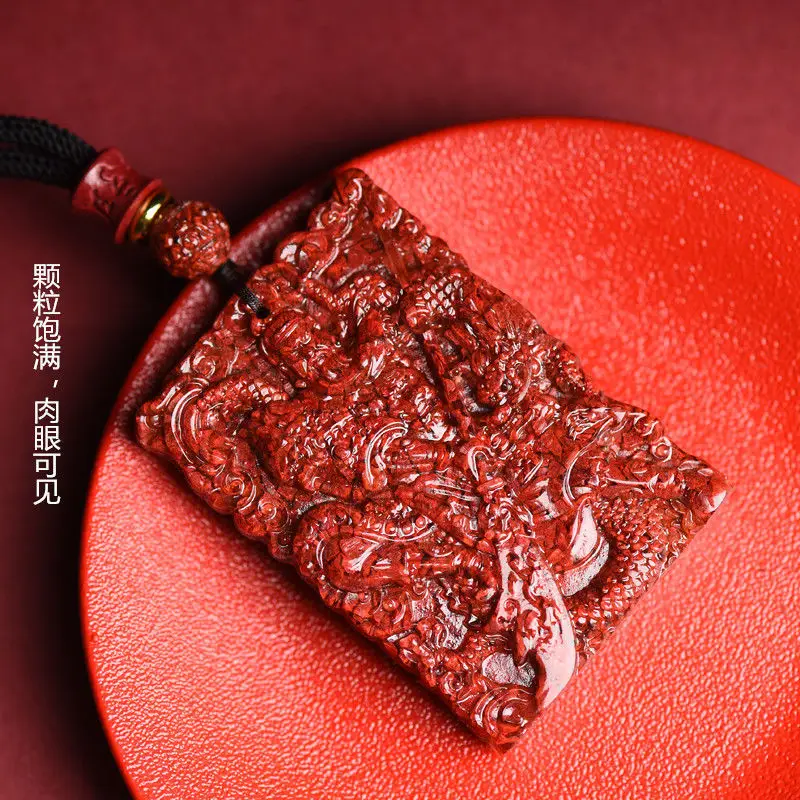 Natural raw ore crystal sand real cinnabar lovers Guan Gong pendant view 2
