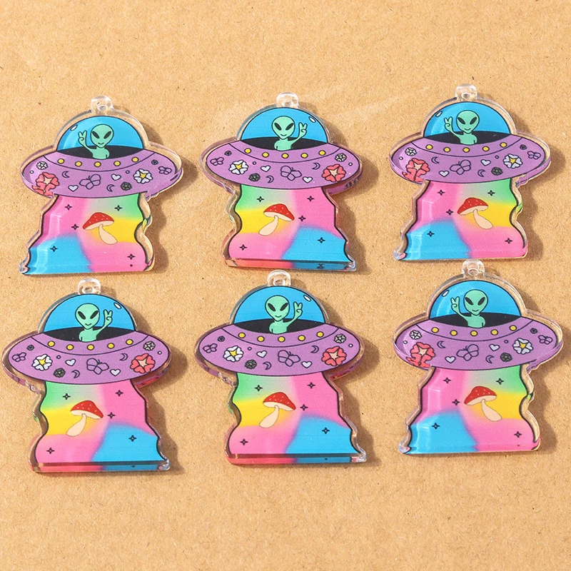 5 Stück 44*31mm Kreative Alien-Schiff-UFO-Anhänger für Halsketten, Ohrringe, DIY-Schmuckherstellung, Zubehör und Materialien – Detail 6