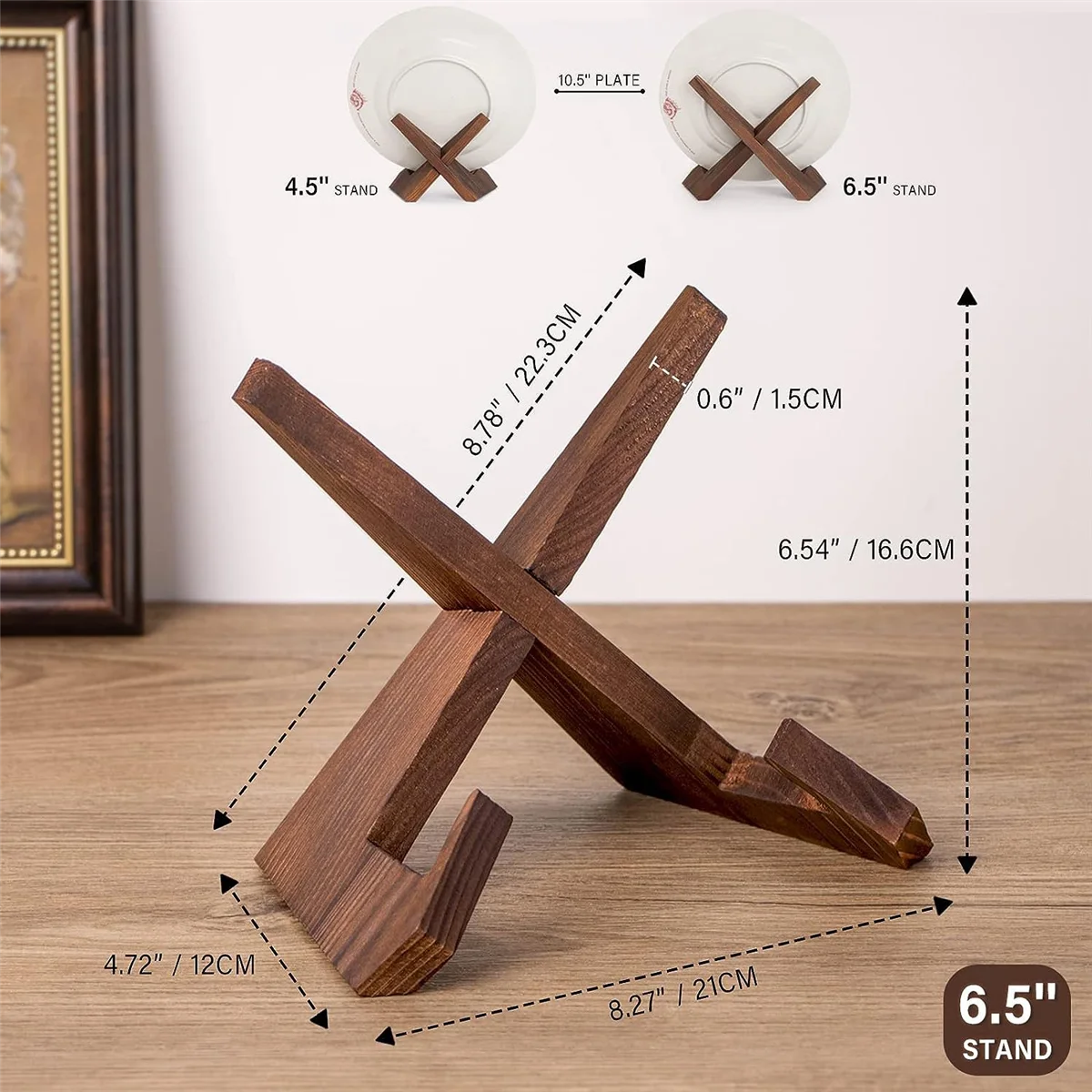 Plate Stand for Display - 3 Pcs 6.5 Inch Plate Holder Display Stand, Wooden Picture Frame Stand, Table Top Easels