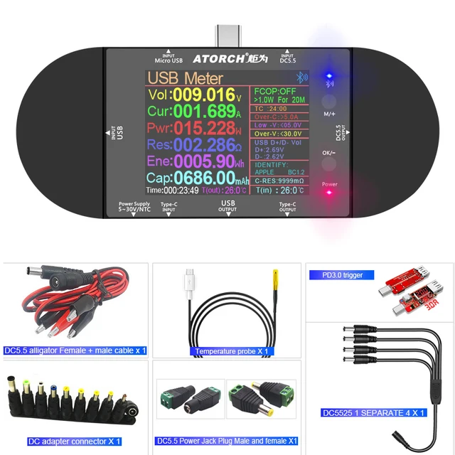 UD24 2.4 "calowy tester USB DC5.5 typ C woltomierz cyfrowy amperomierz power bank detektor napięcia volt QC PD licznik elektryczny dla aplikacji