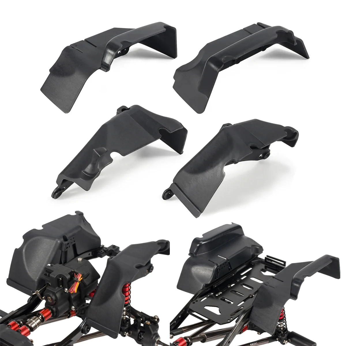 1Set Plastic Front Rear Fenders Flares with Shock Tower for SCX10 Prefixal Planetary Gearbox Chassis 313mm Wrangler Rubicon Body