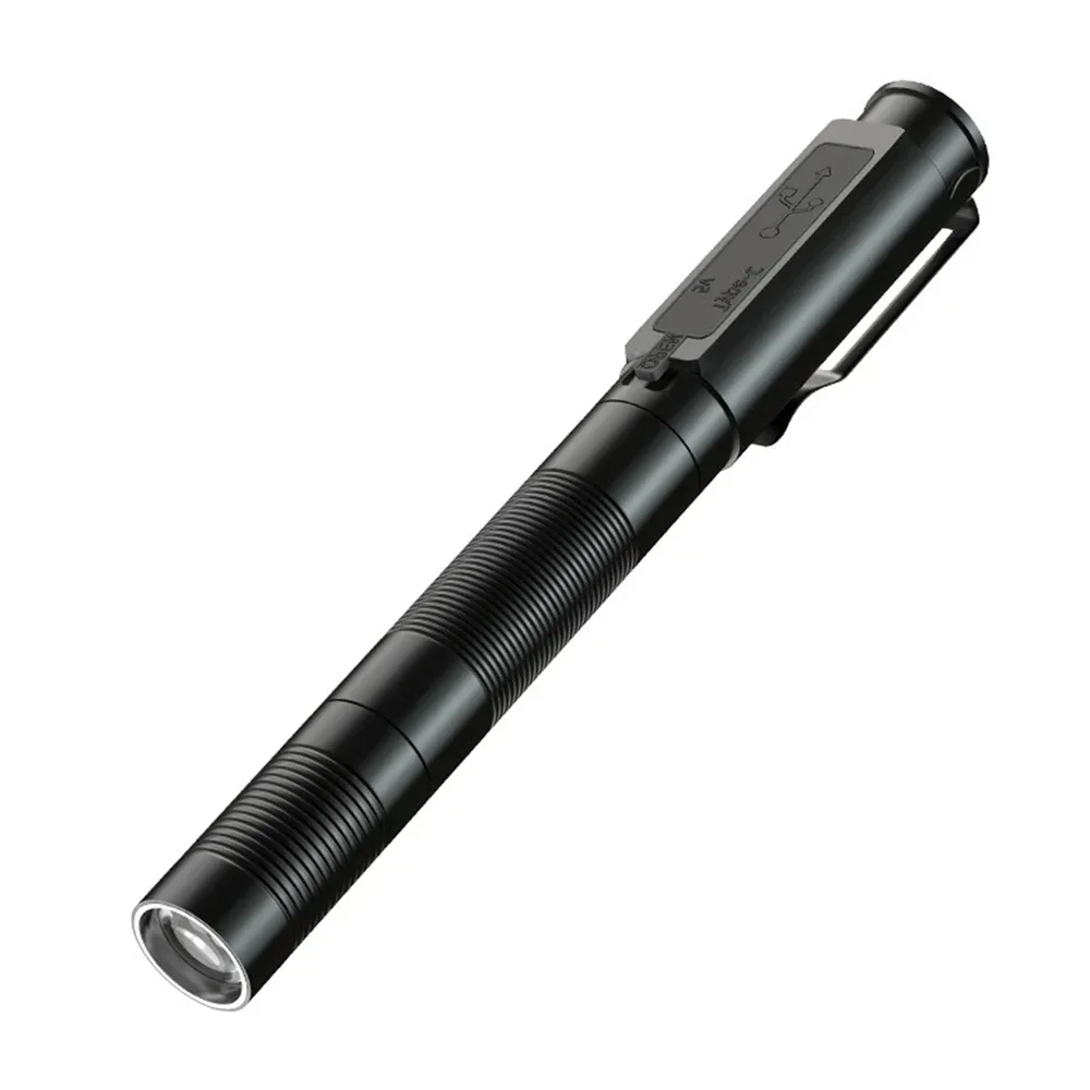 Portable Aluminum Alloy Strong Light Pen Lamp Mini Outdoor Telescopic Zoom Three Modes Pen Flashlight With Type-C Cable